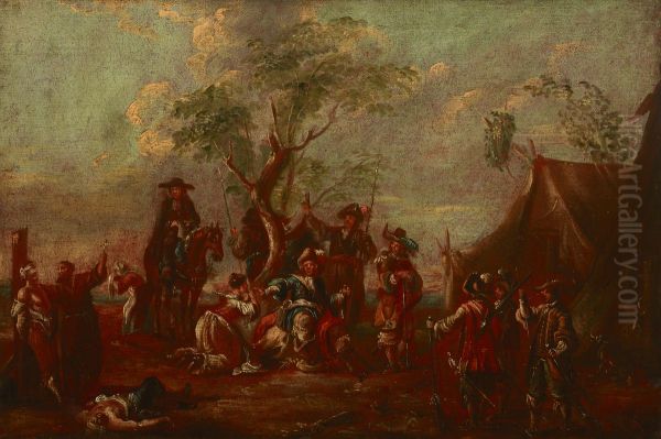 Battle Scene - In the Military Camp Oil Painting by unknown