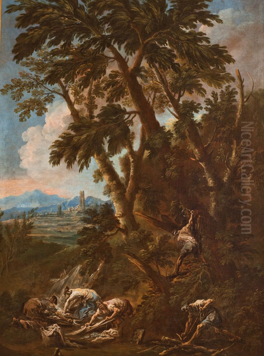 Praczki i drwale Oil Painting by Alessandro Magnasco