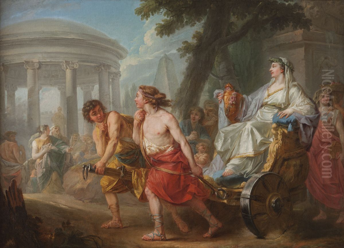 Kleobis i Biton wioza swoja matke kaplanke Kidyppe do swiatyni Hery Oil Painting by Jean Bardin