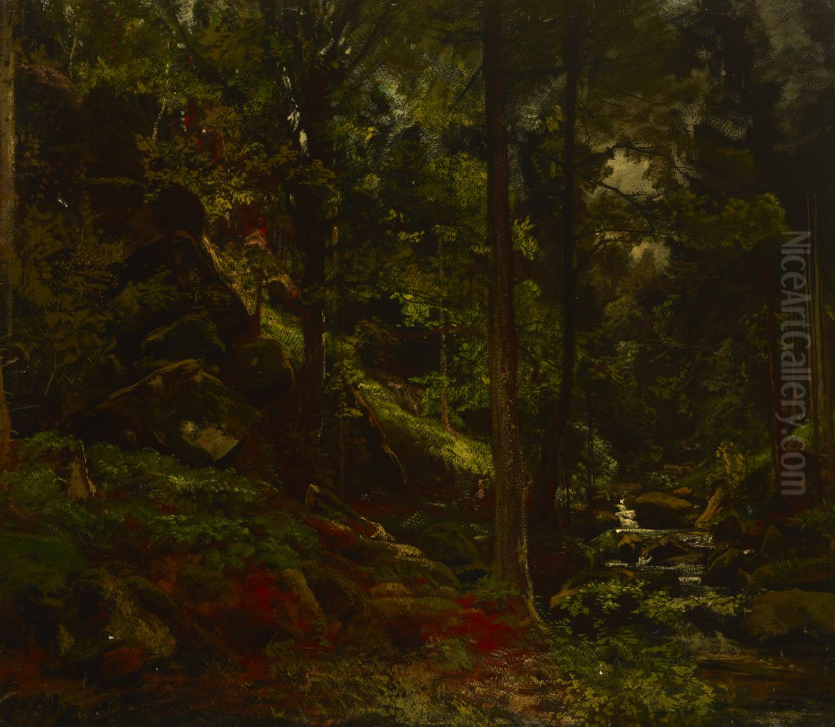 Potok w lesie Oil Painting by Adolf Dressler