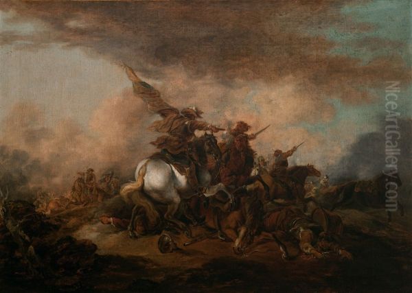Battle Scene Oil Painting by Aleksander Orlowski