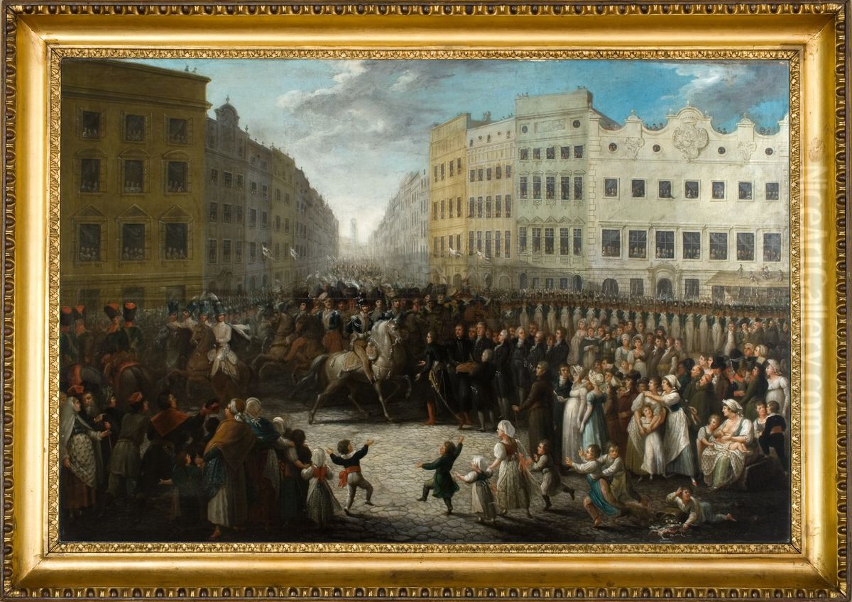 Prince Joseph Poniatowski Entering Krakow on 15 July 1809 Oil Painting by Michal Stachowicz