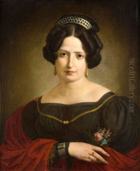 Portret zony Antoniny Oil Painting by Kanuty Rusiecki