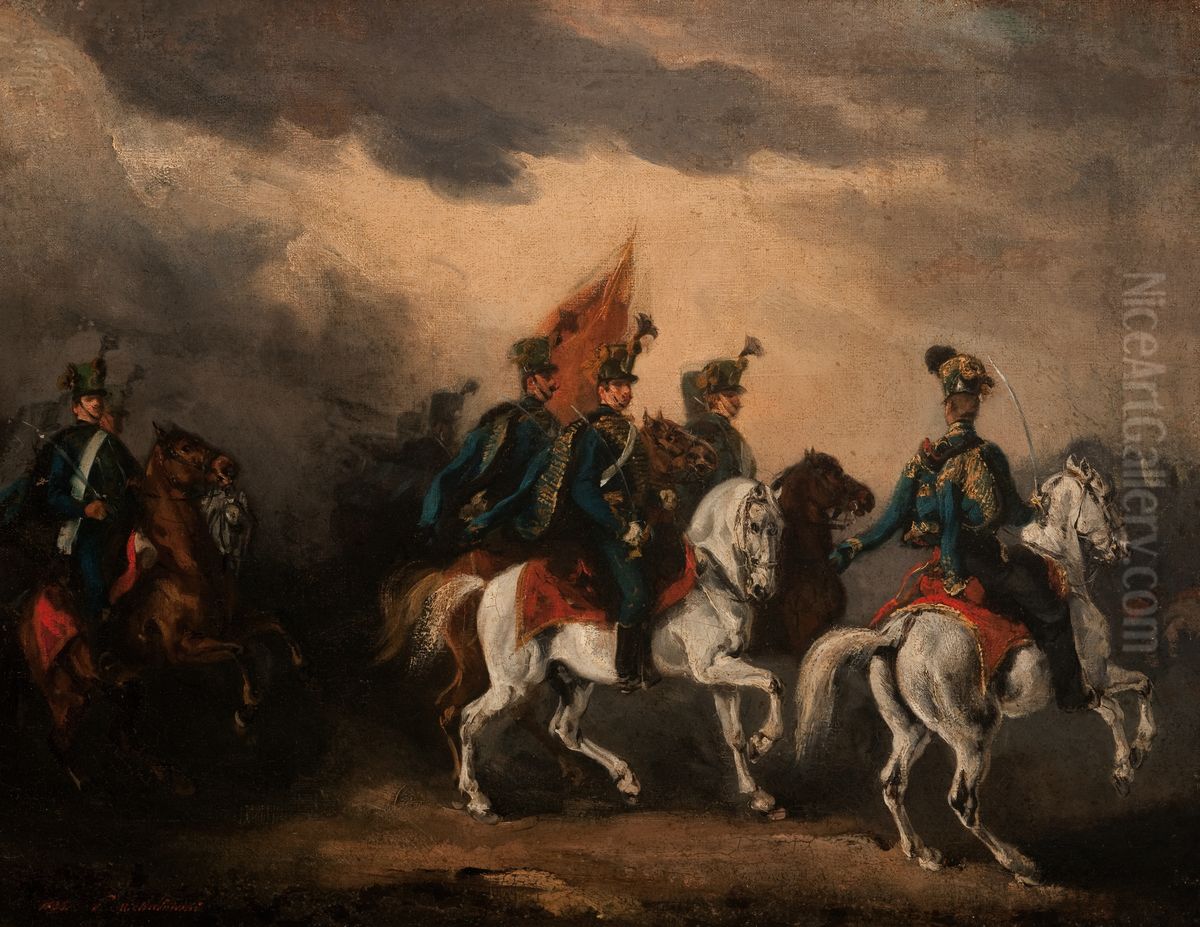 Blekitni huzarzy Oil Painting by Piotr Michalowski