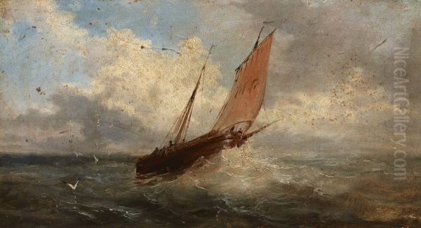 Widok morski - lodz na morzu Oil Painting by Jules Louis Phillipe Coignet
