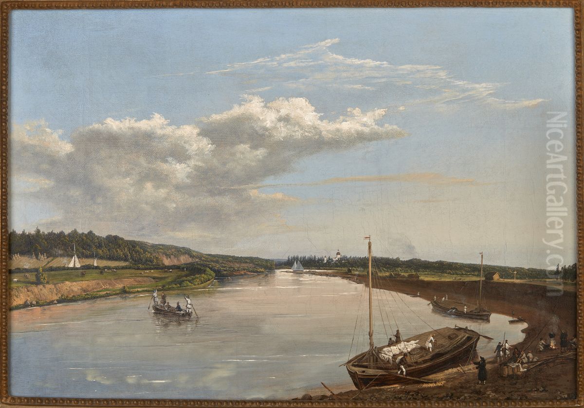 Widok Pozajscia nad Niemnem Oil Painting by Wincenty Dmochowski