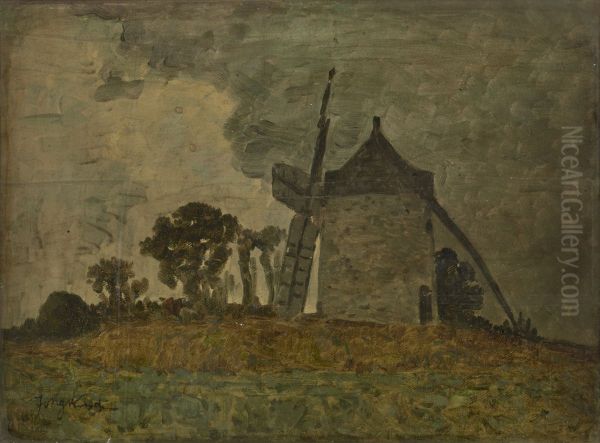 Krajobraz z wiatrakiem Oil Painting by Johan Jongkind