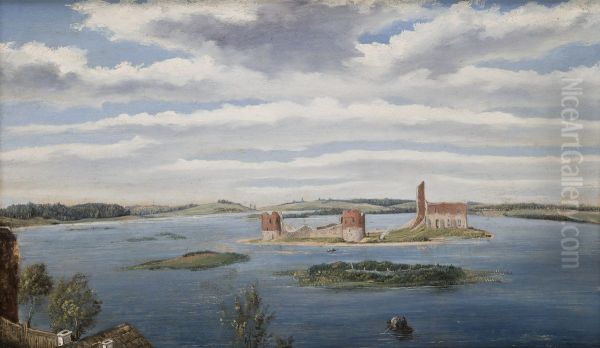 Ruins of the Castle on the Trakai Lake (Lake Galve) Oil Painting by Wincenty Dmochowski