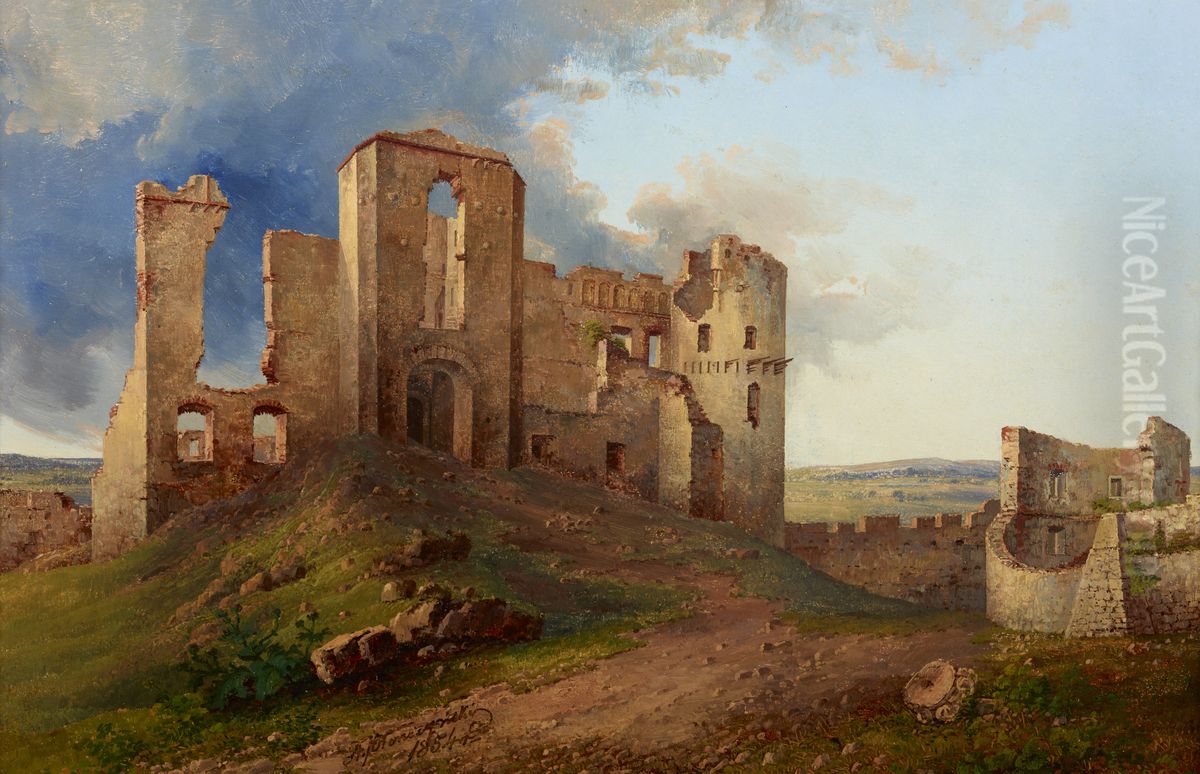 Ruiny zamku Tenczyn Oil Painting by Aleksander Plonczynski