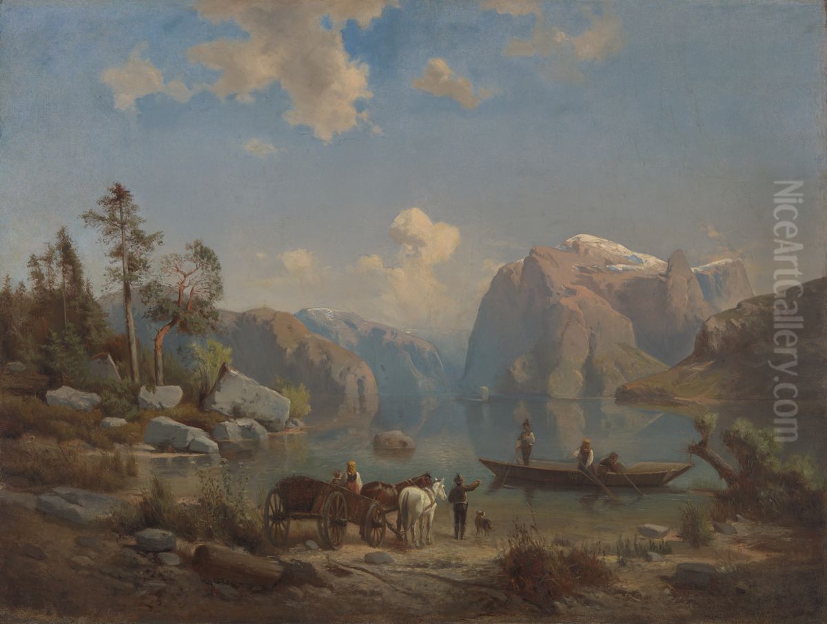 Mountain Landscape with a Lake Oil Painting by Aleksander Kotsis
