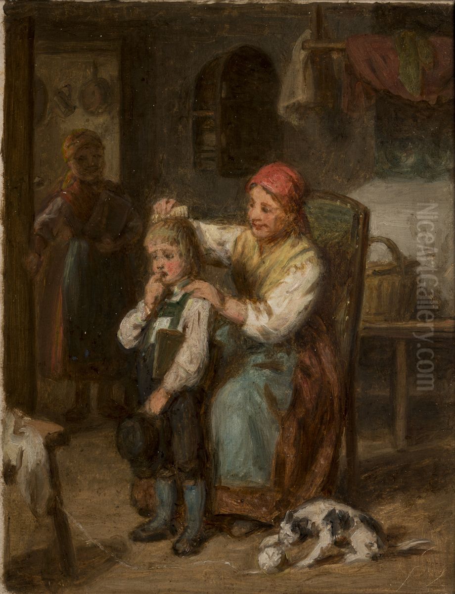 Preparation for School Oil Painting by Leopold Loeffler