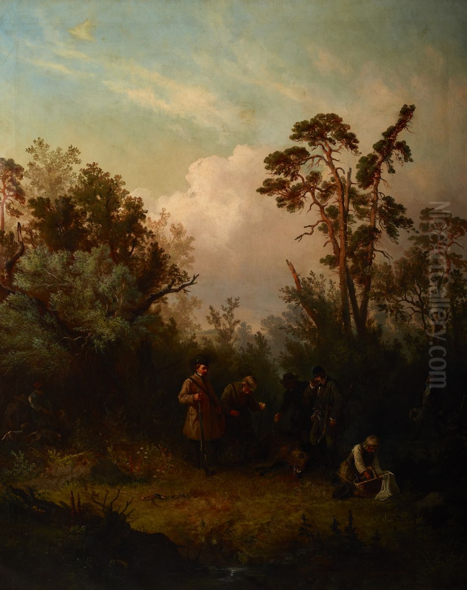 Polowanie na dzika Oil Painting by Franciszek Kostrzewski