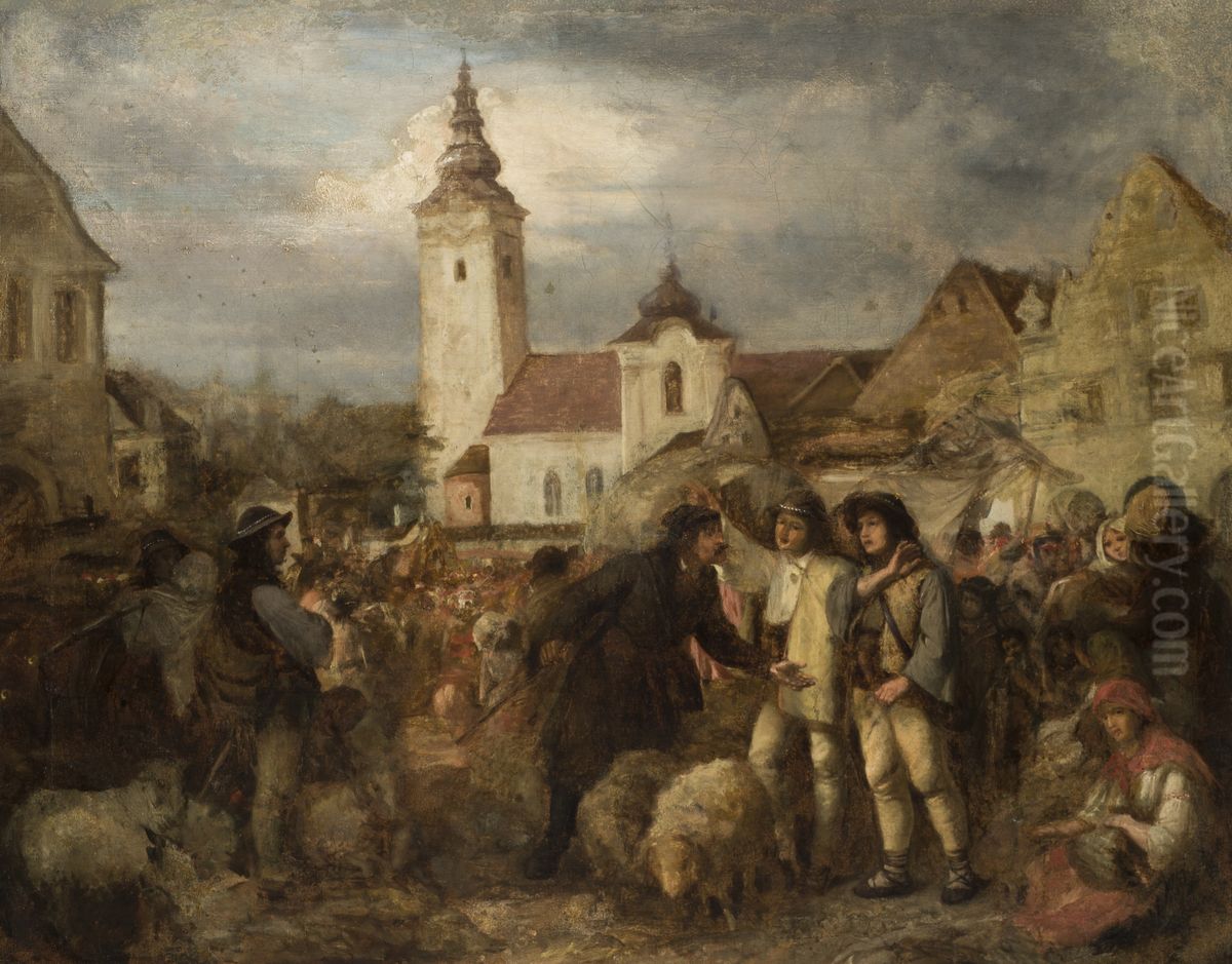 Targ w Nowym Targu Oil Painting by Aleksander Kotsis