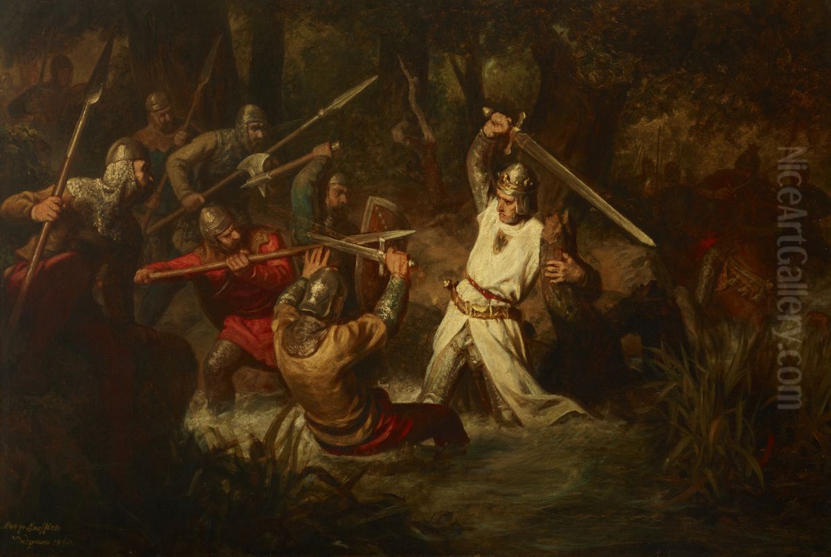 Emperor Rudolf I in the Battle of Marchfeld Oil Painting by Leopold Loeffler