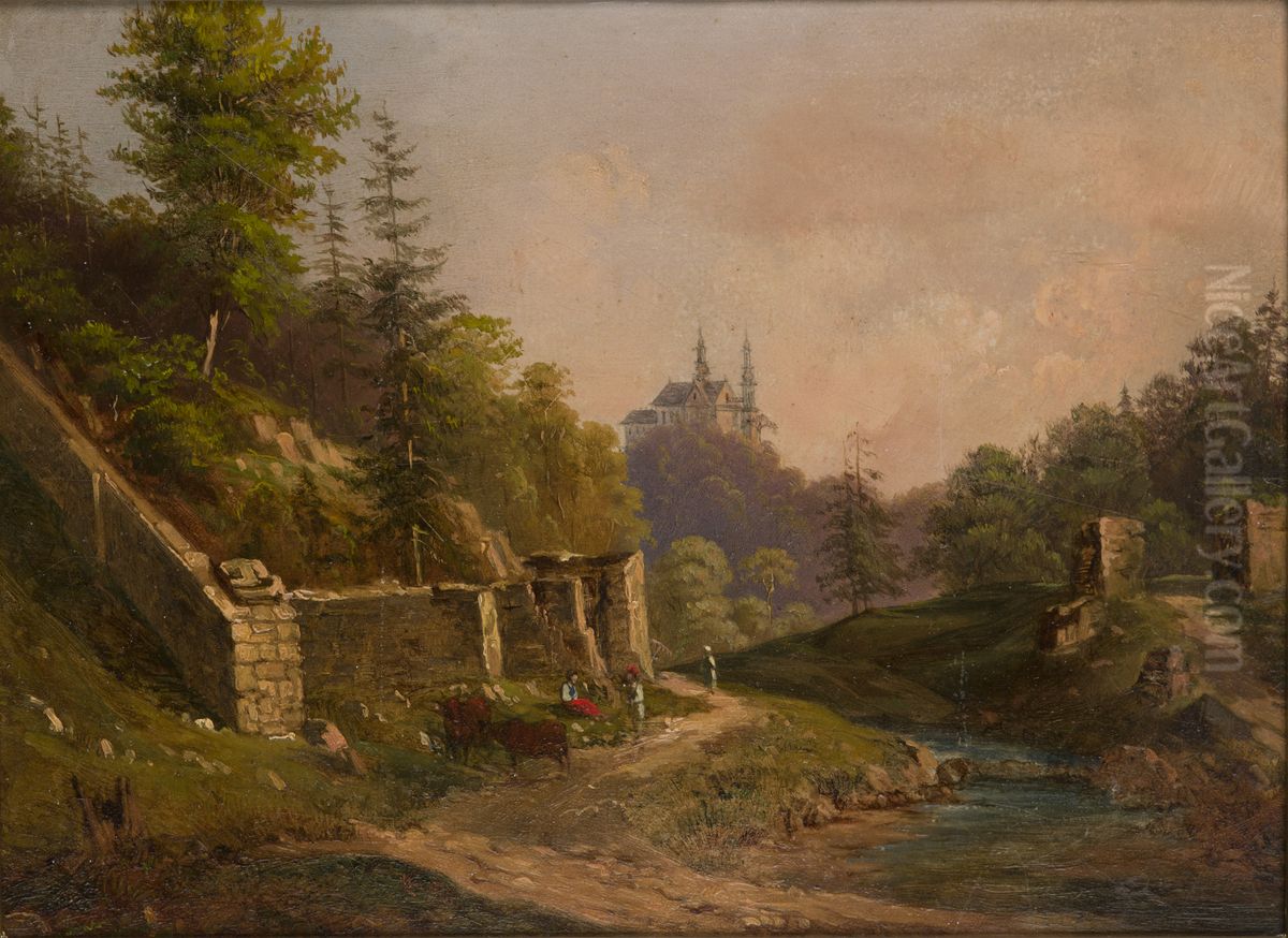 Widok Czernej kolo Krzeszowic Oil Painting by Walery Eljasz Radzikowski