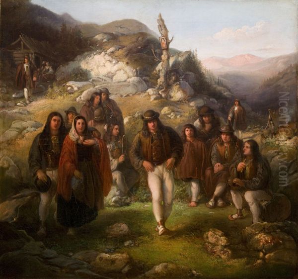 Highlanders' Dance Oil Painting by Wladyslaw Luszczkiewicz