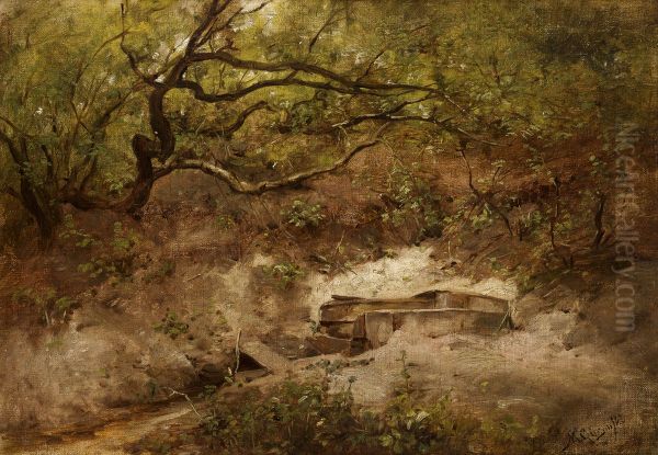 An Apple Tree at a Stream Oil Painting by Maksymilian Gierymski