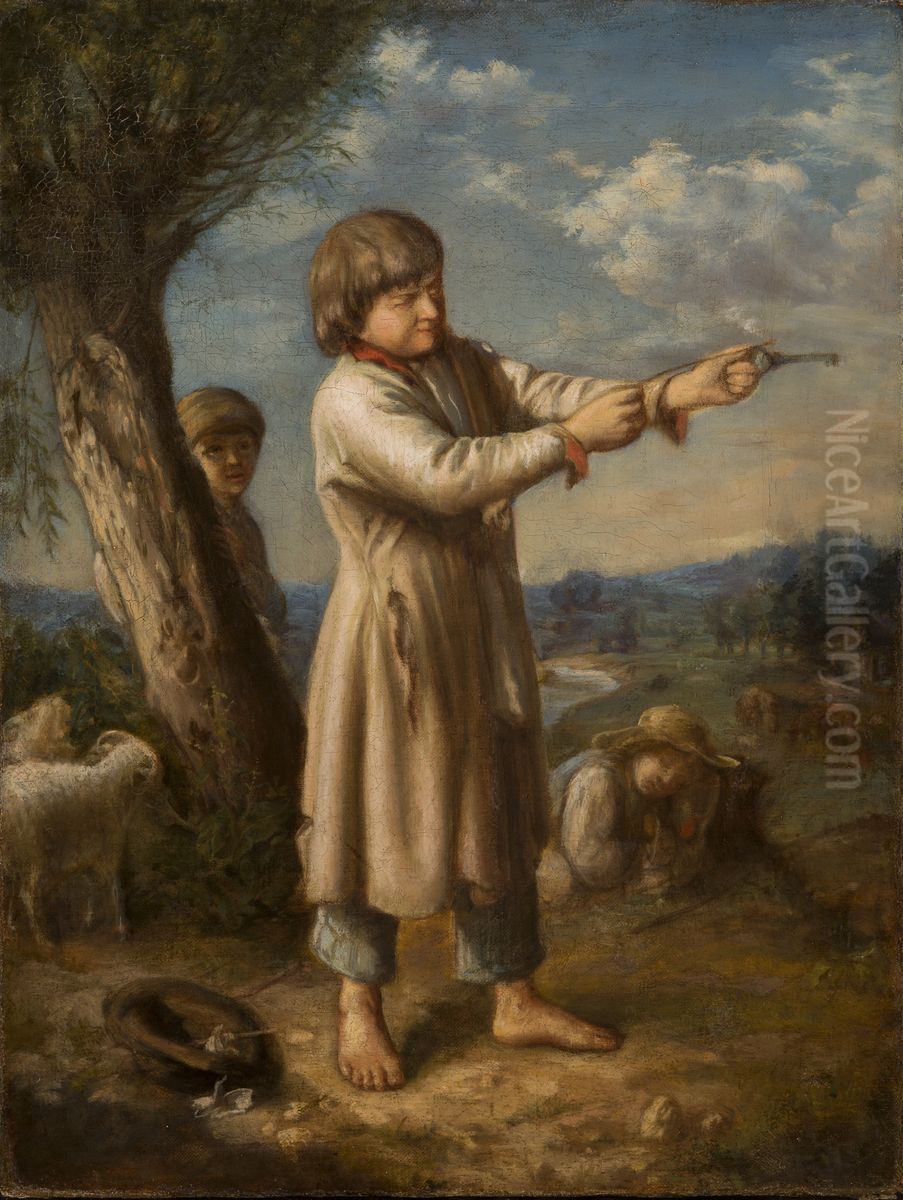 Boy Shooting with a Key Oil Painting by Aleksander Kotsis