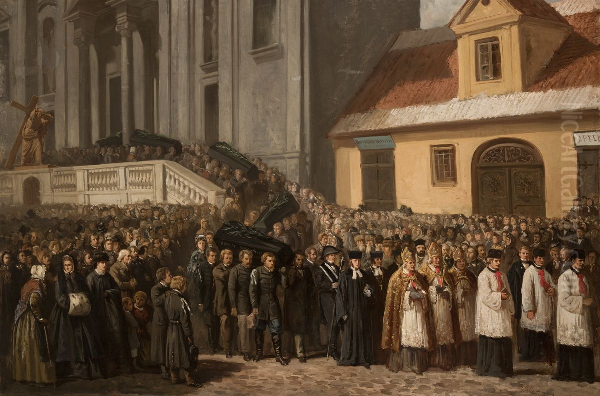 Funeral of the Five Victims of the Manifestation of 1861 in Warsaw Oil Painting by Henryk Pillati