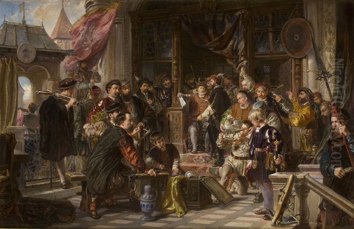 Presenting the Fowler to the Shooting Brotherhood Oil Painting by Wladyslaw Luszczkiewicz
