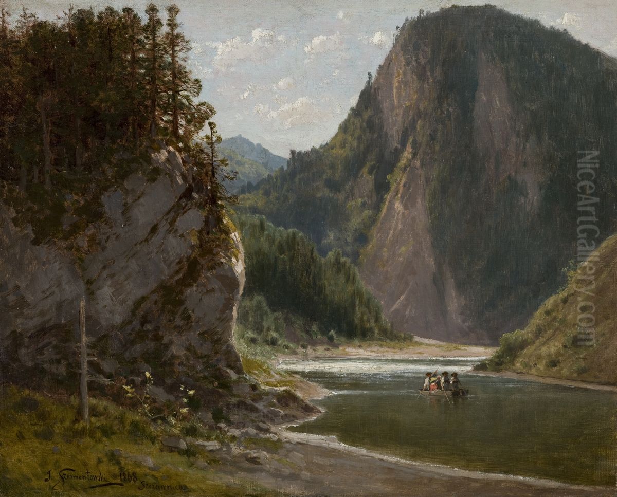 The Dunajec River in the Pieniny Mountains Oil Painting by Jozef Szermentowski
