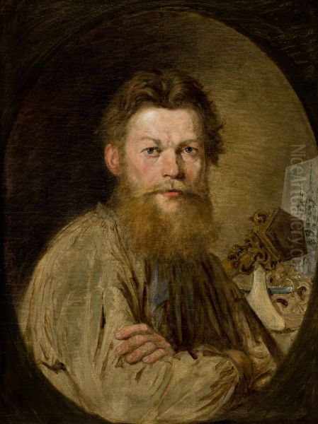 Portrait of Sculptor Kazimierz Wakulski Oil Painting by Antoni Kozakiewicz