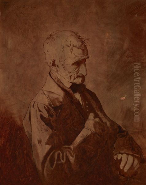Portrait of Artist's Father Oil Painting by Franciszek Tepa (Teppa)