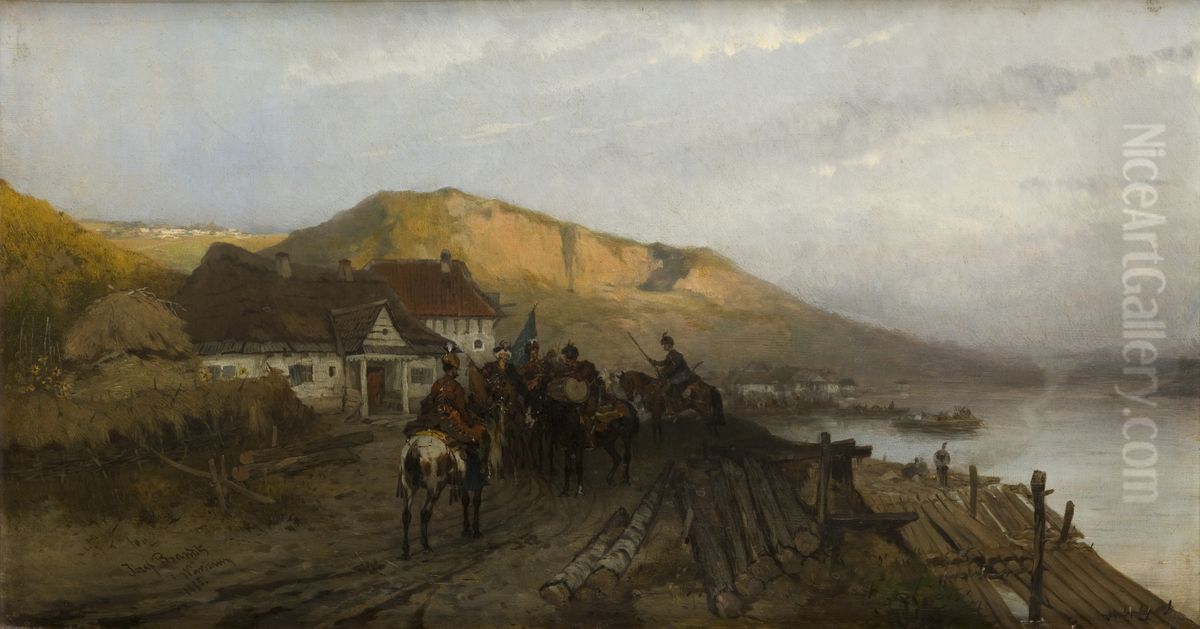 On the Dniester River Oil Painting by Jozef Brandt