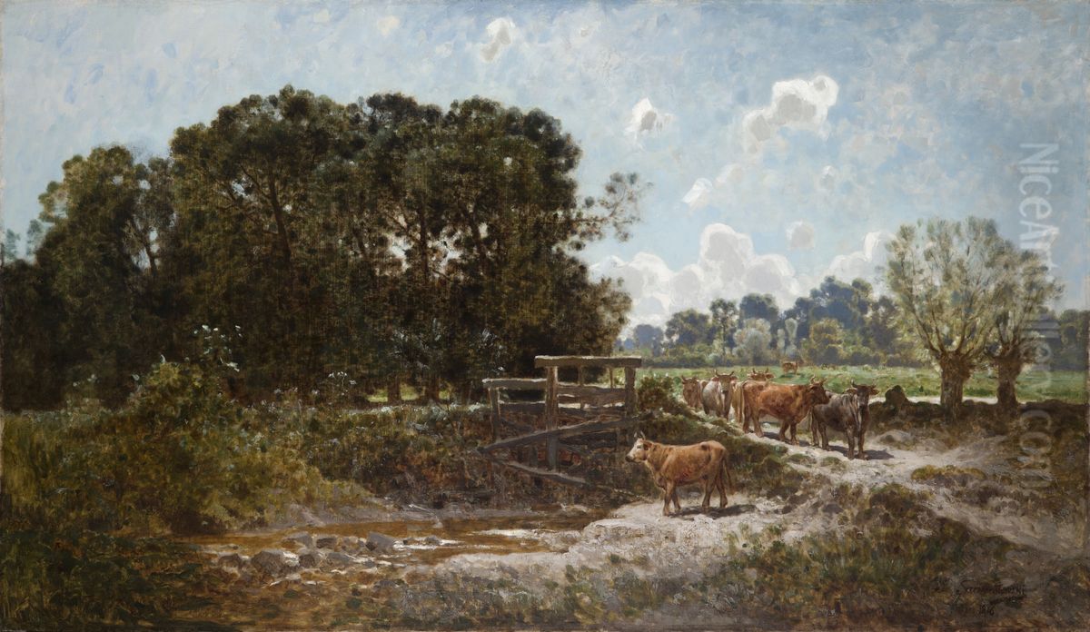 Cattle on the Pasture Oil Painting by Jozef Szermentowski