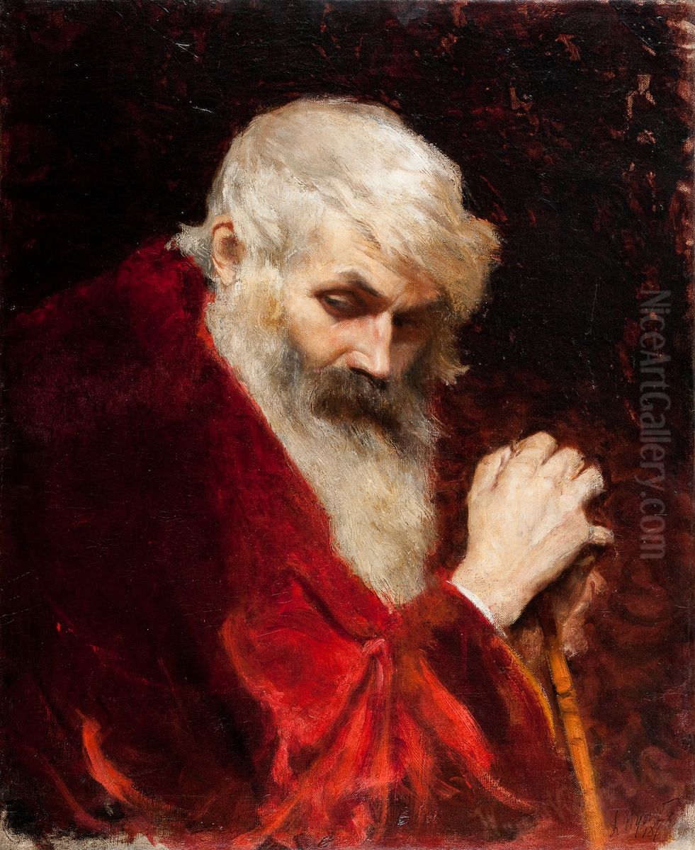 Bust of a Bearded Old Man Oil Painting by Leon Wyczolkowski