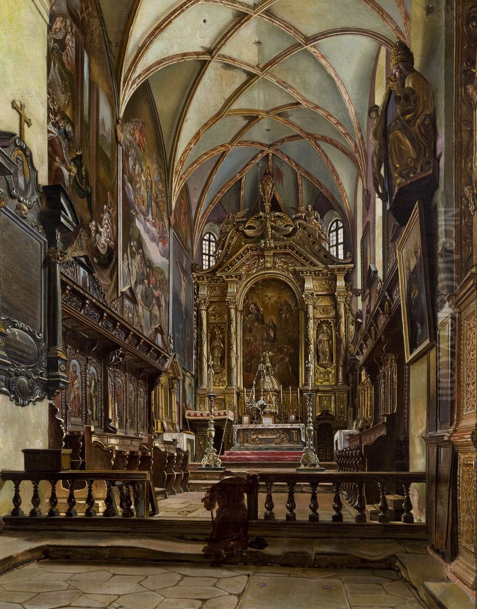 Interior of the Parish Church in Krosno Oil Painting by Aleksander Gryglewski