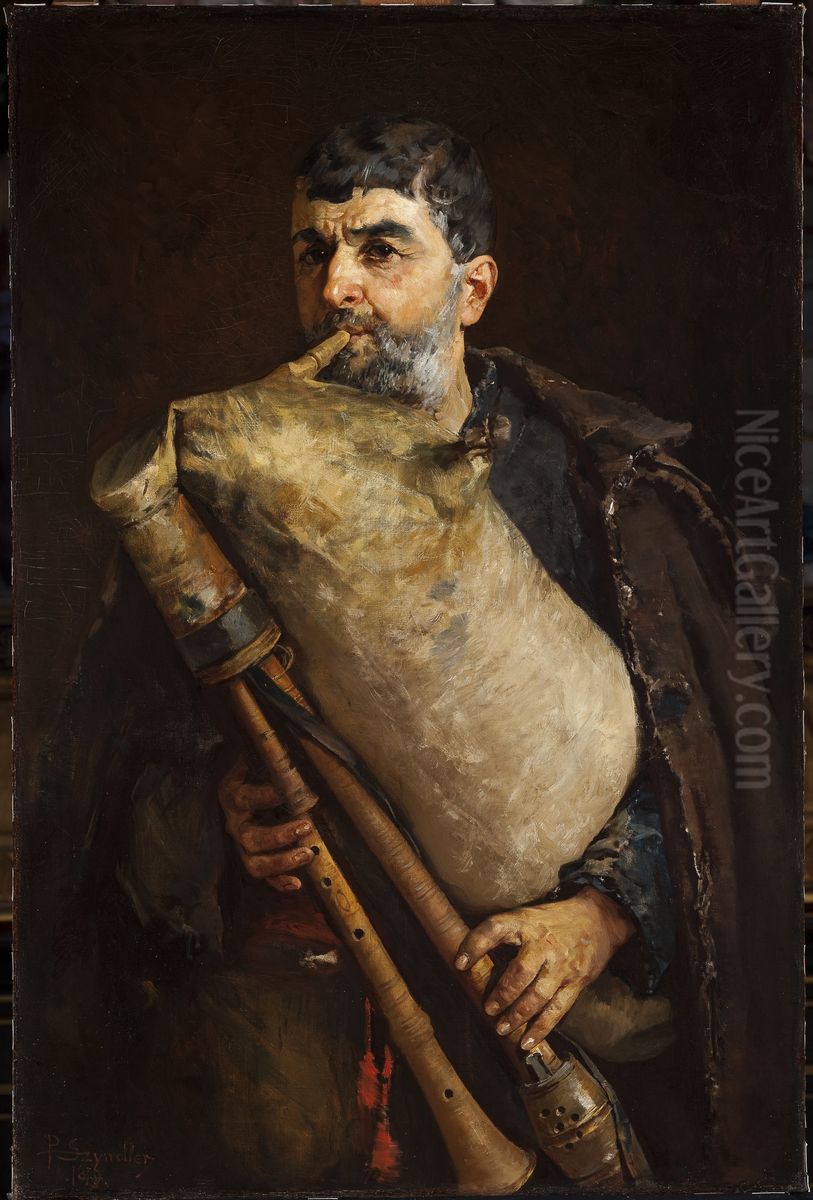 Bagpipe Player Oil Painting by Pantaleon Szyndler