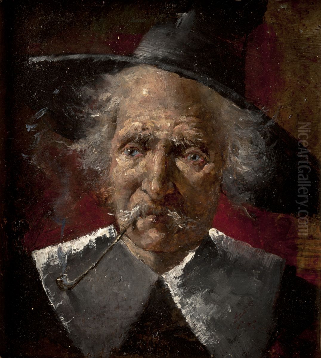 Head of an Old Man Oil Painting by Szymon Buchbinder