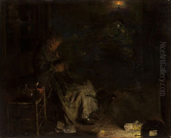 Alte Frau bei der Totenwache I Oil Painting by Aleksander Gierymski