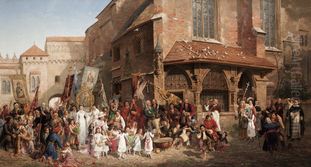 The Corpus Christi Procession Oil Painting by Hipolit Lipinski