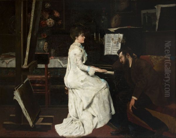 At the Piano Oil Painting by Stanislaw Lentz