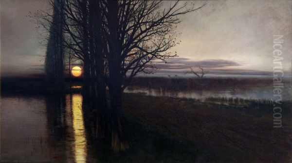Wschod ksiezyca Oil Painting by Stanislaw Maslowski