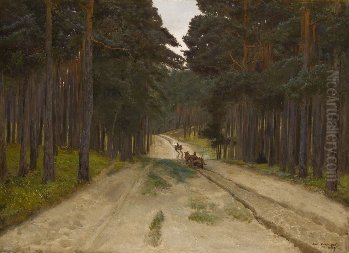 Forest Truck Oil Painting by Jozef Chelmonski