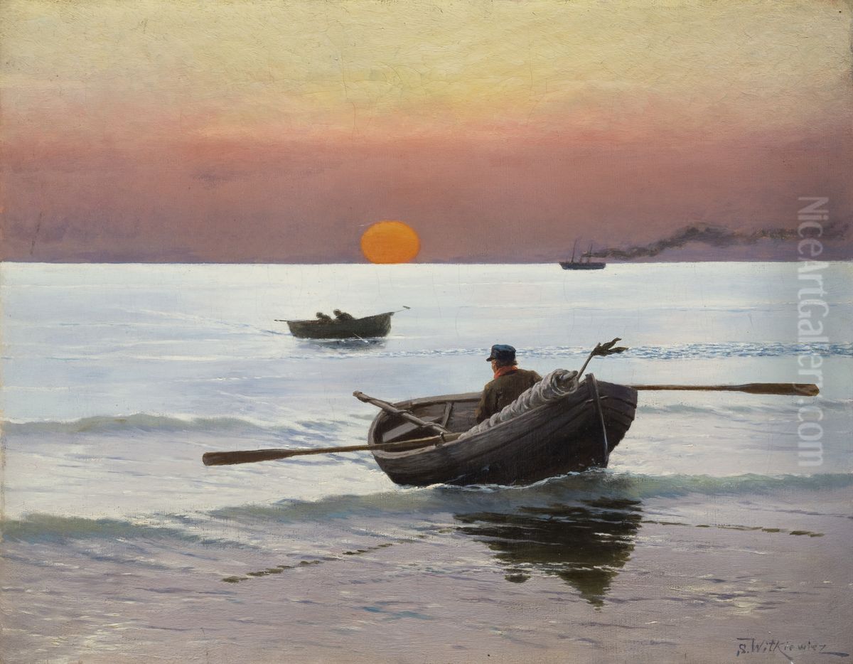 Sunset on the Sea Oil Painting by Stanislaw Witkiewicz