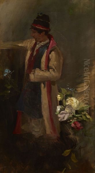 Krakovian Peasant Oil Painting by Waclaw Koniuszko