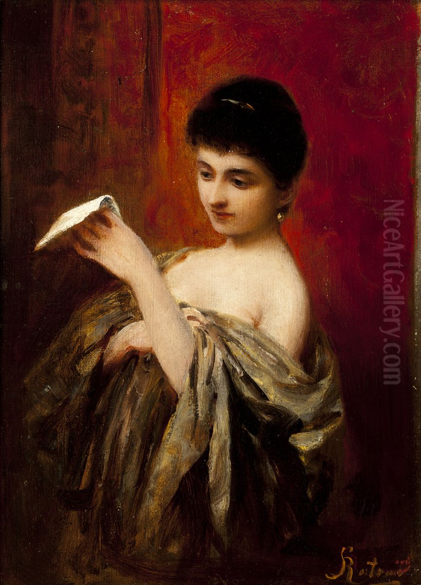 Lady with a Letter Oil Painting by Apolinary Kotowicz