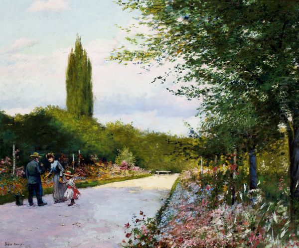 In the Garden Oil Painting by Jozef Rapacki