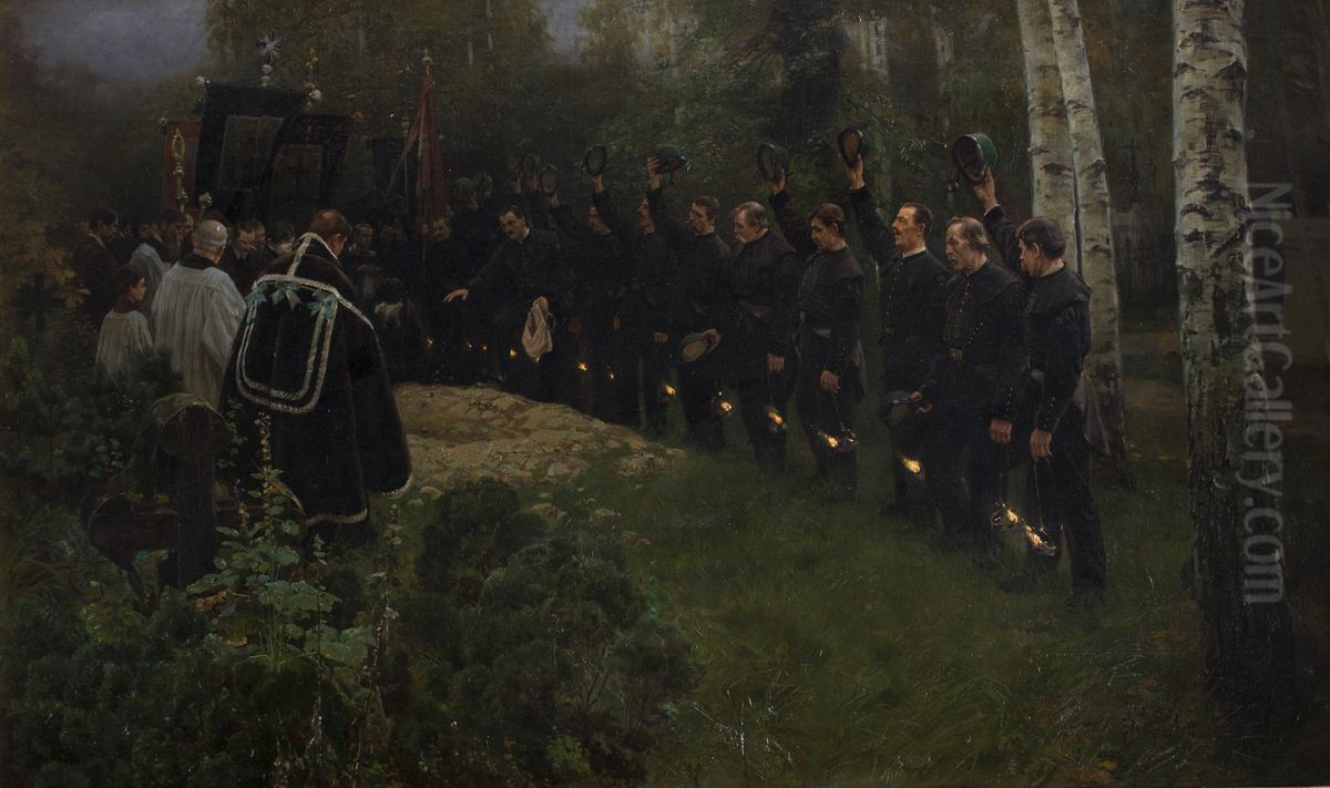 Miner's Funeral Oil Painting by Piotr Stachiewicz