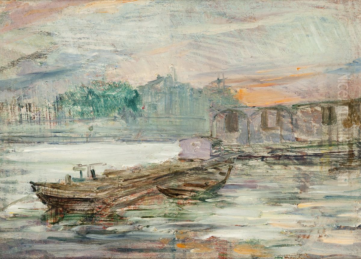 Barges on the Seine Oil Painting by Stanislaw Wyspianski