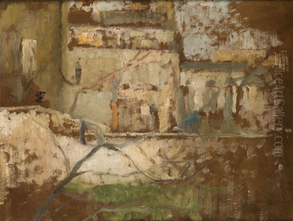 View from the Studio's Window - two-sided painting Oil Painting by Olga Boznanska