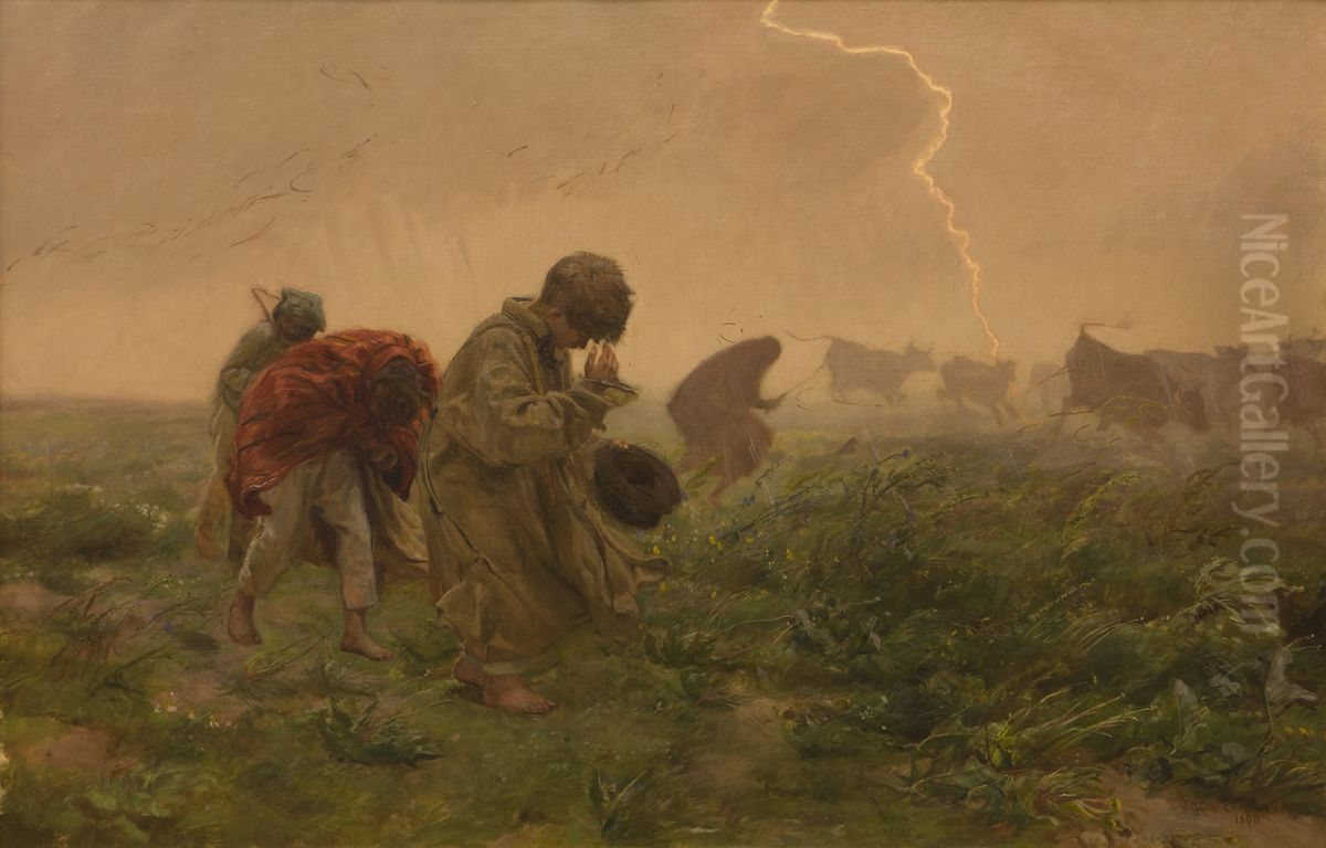 Thunderstorm Oil Painting by Jozef Chelmonski