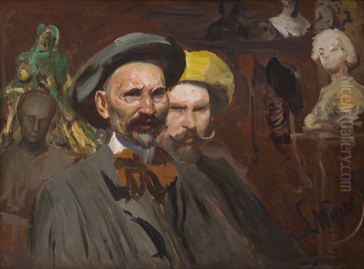 Self-Portrait with Konstanty Laszczka Oil Painting by Leon Wyczolkowski