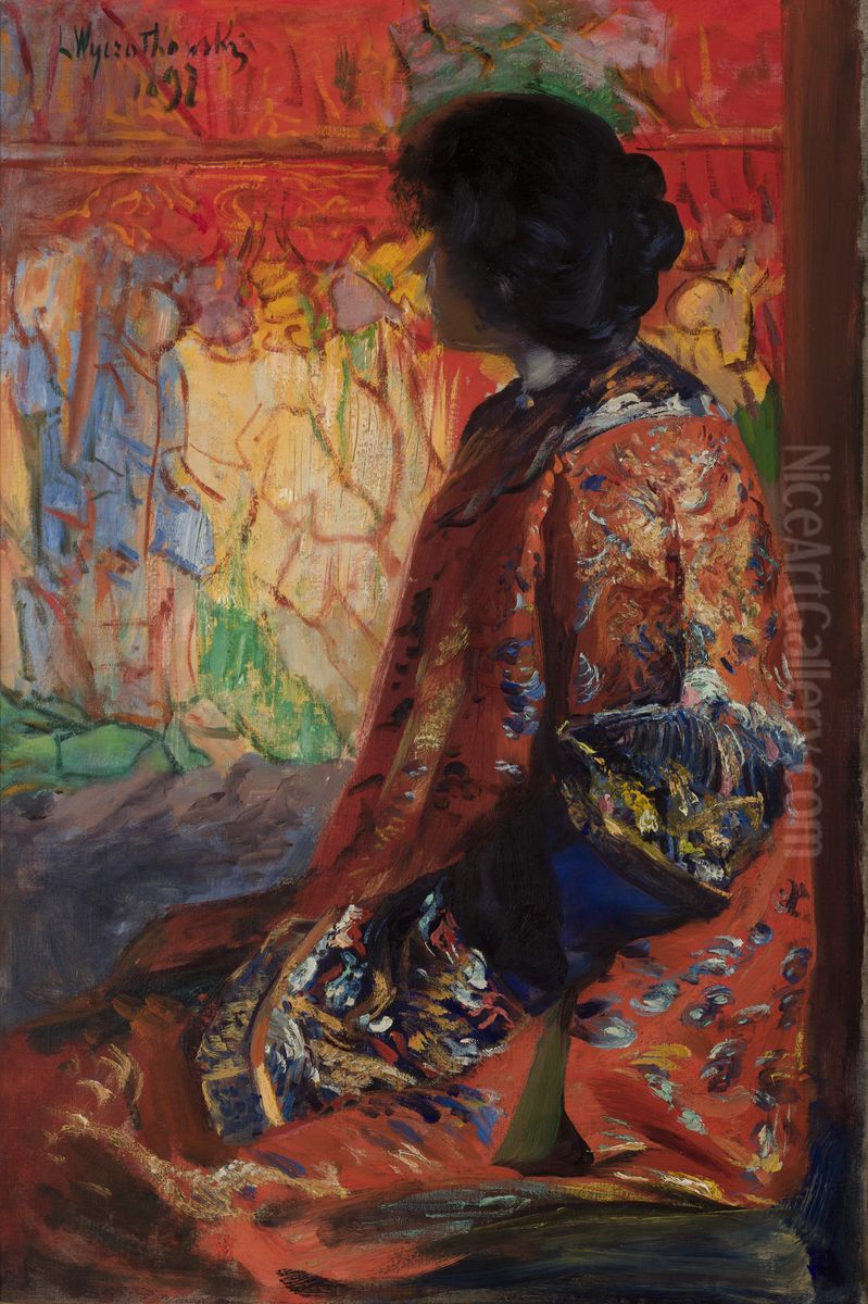Japanese Woman Oil Painting by Leon Wyczolkowski Japanese Woman Oil Painting by Leon Wyczolkowski