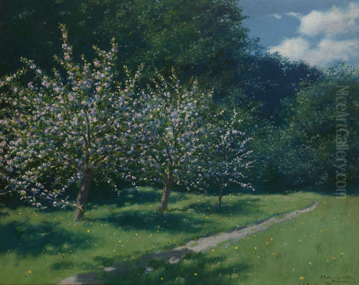 Apple-Trees in Bloom Oil Painting by Stanislaw Witkiewicz