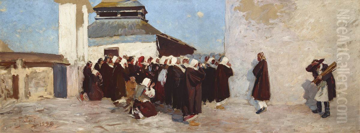 In Front of an Orthodox Church Oil Painting by Julian Falat